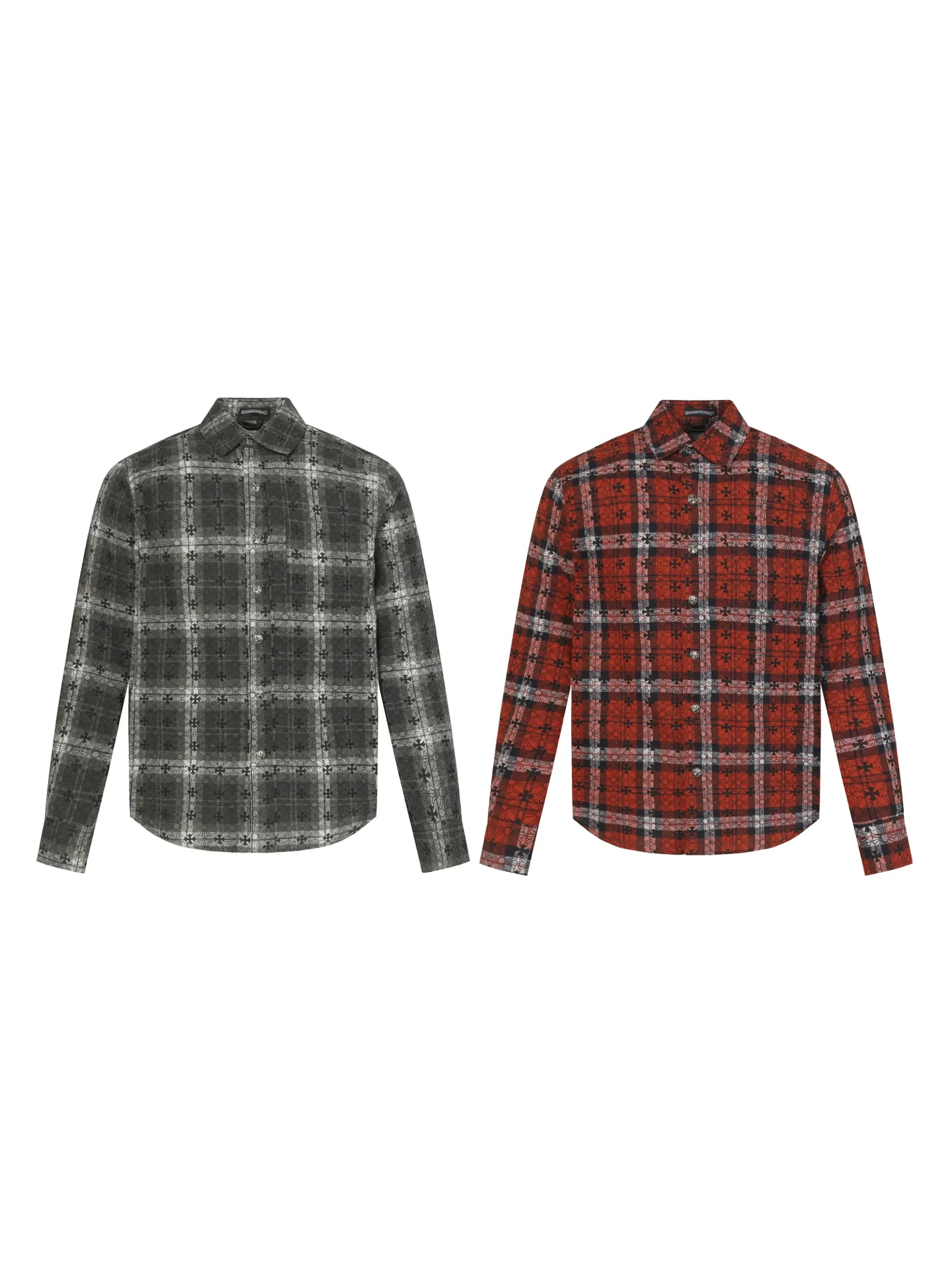 🅿️330 CH Crow Heart Leather Label Metal Checkered Shirt Jacket. Original Crow family's unique identity embellished with silver buckle cross leather stamp, custom-dyed dark pattern brand fabric, high-quality checkered pattern tailoring, cross leather badge splicing on the sleeves, one-sided patch pocket design on the chest, custom-made high-quality lettering hardware accessories, distressed retro silver buckles, three-dimensional version. The upper body is sassy and handsome. Natural high-street style. Needless to say, the upper body effect is natural. It is at the forefront of the trend. Its vibrant design and versatile attributes can surprise you no matter how you match it! Size: S-XL